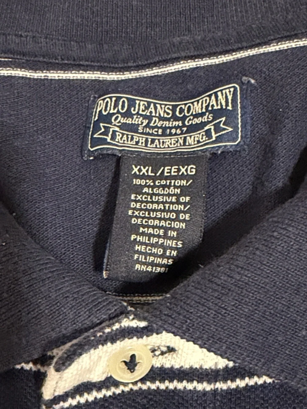 Polo Jeans Company Ralph Lauren Pique Polo Shirt Men’s XXL Navy White Striped